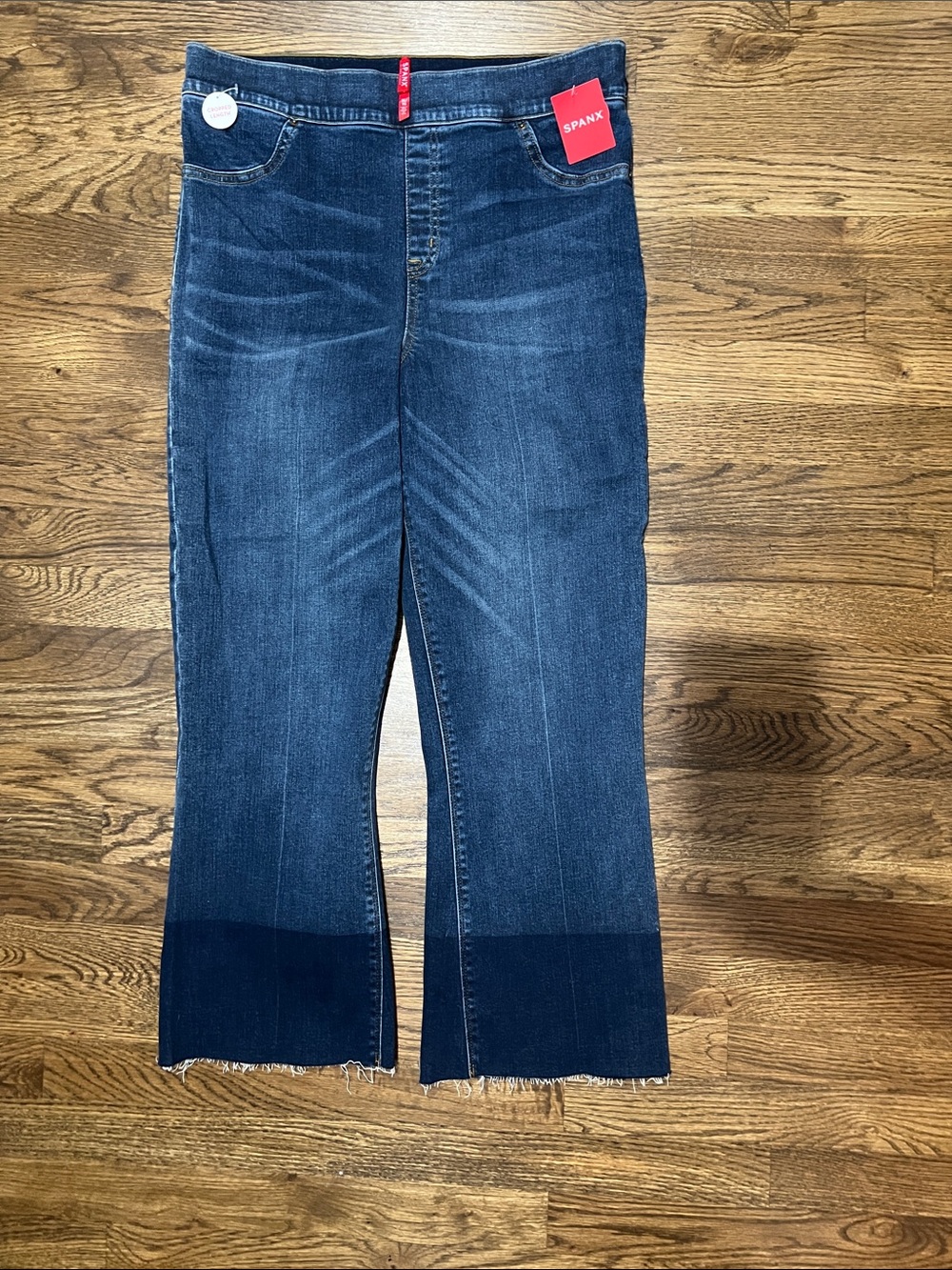 SPANX Wide-Leg Crop Jeans in Dark Blue with Deep Hem